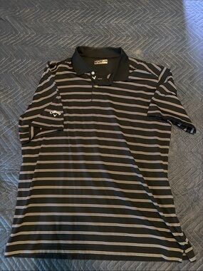 Callaway Black Polo with Thin White Stripes